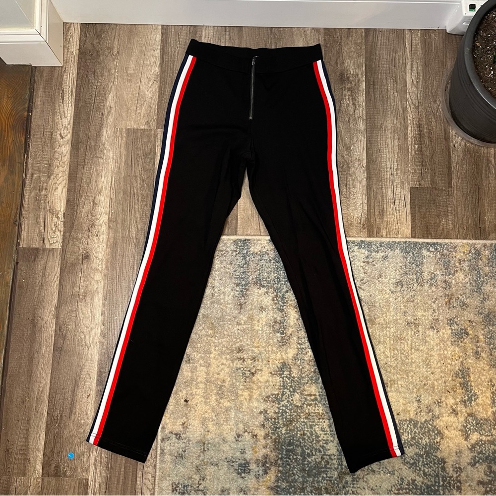 Pink Rose Black Striped Leggings